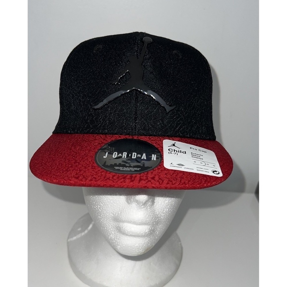 (12)Nike Jordan Jumpman Pro Cap Child 4-7 Black Red Snapback Hat New
